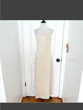 Camila Coelho Champagne Maxi Dress with Floral Accents